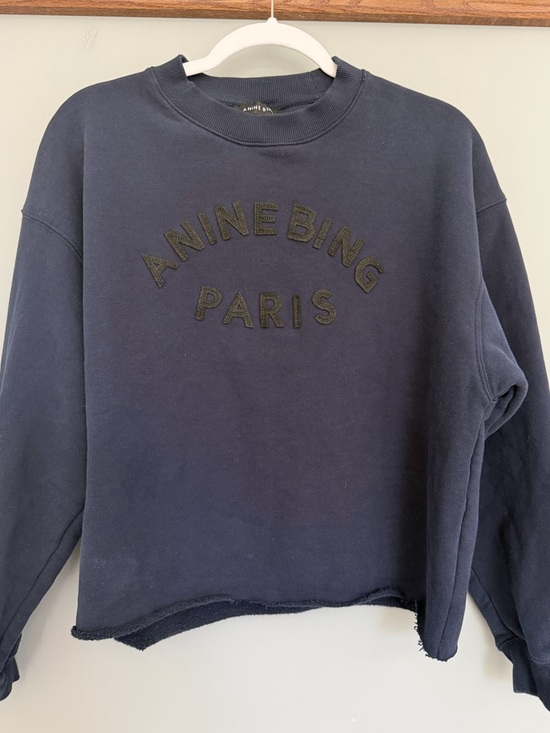 Anine Bing Tops - Anine Bing "Jaci" Washed Navy Black Paris Lettering Cotton Sweatshirt *Altered*
